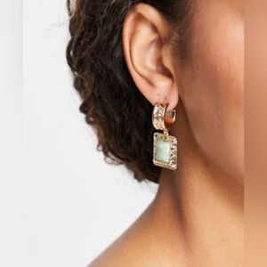 Topshop green stone drop molten hoop earrings in gold